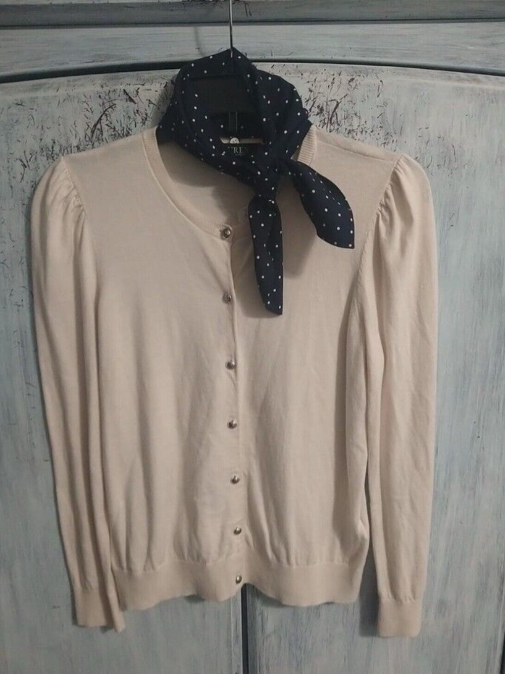 Lauren Ralph Lauren Scarf Button-up Sweater Cream Pm Preppy Old School Vintage